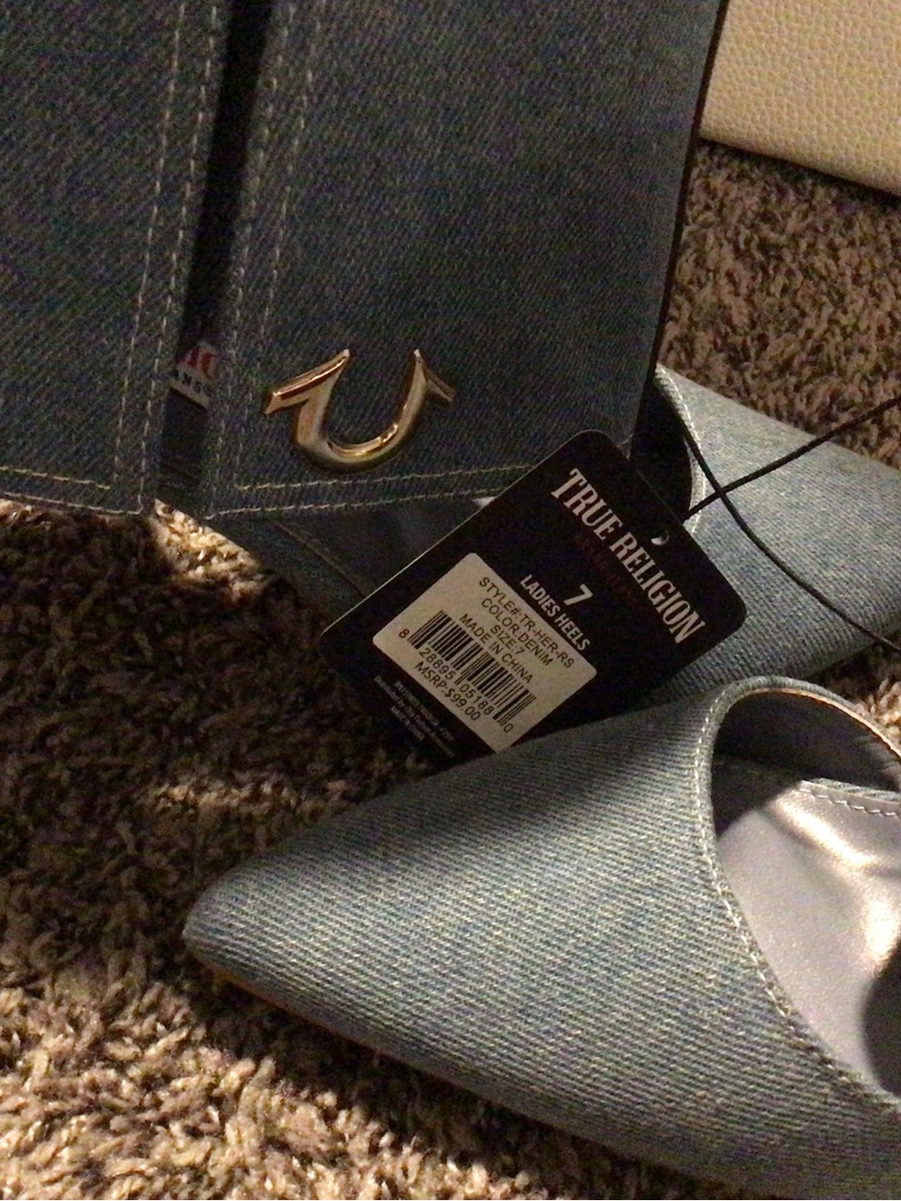 True Religion Denim Cuff Pointed-Toe Heels in Light Blue - Picture 2 of 6